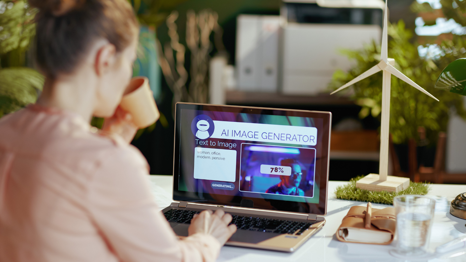 Person looking at AI Image generator on a laptop